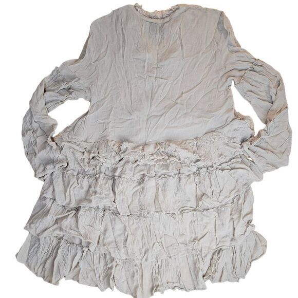 Summer of Love Beige Tiered Long Sleeve Bohemian  Neutral Mini Dress - Picture 12 of 13